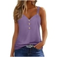 thumbnail image 2 of Otntypg Summer Tank Tops for Women Cute Adjustable Suspender V Neck Summer Button up Basic Shirts Loose Relaxed Fit Sleeveless Cozy Tunic Blouse Purple XL, 2 of 7