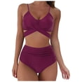 thumbnail image 2 of Itsame Beach Women's Swimsuits Sets, Solid Color 1 Piece Swimsuits Wine, 2 of 8