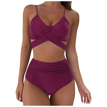 

Swimsuit High Bikini Set Bathing waist Women Soild Print Push Up Swimwear Swimwears Tankinis Set Sports Bra Top Bathing Suit Woman Swimming Suit with Shorts Long Swim Shorts for Women