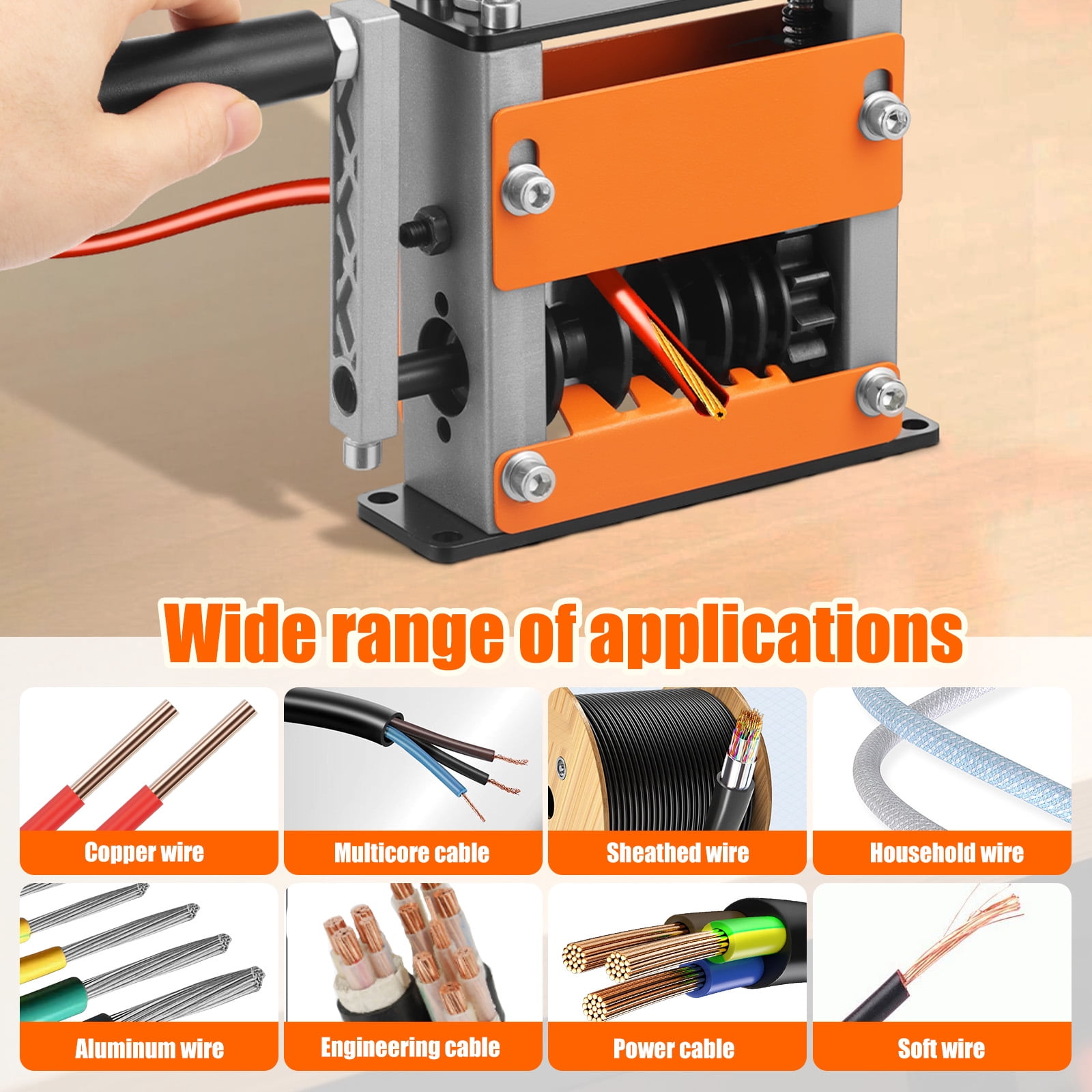 TMWEFUSC Hand Crank Wire Stripper Drill Driven Cable Stripper Machine Adjustable Manual Copper Cable Peeler Tool with 6 Feeding Hole for Scrap Wire