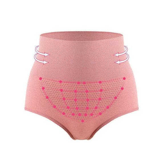 rygai Women Underpants Solid Color High Waist Abdomen Controling Slimming Soft Tummy Control Anti-septic Honeycomb Design Lady Briefs for Mother,Pink,One Size