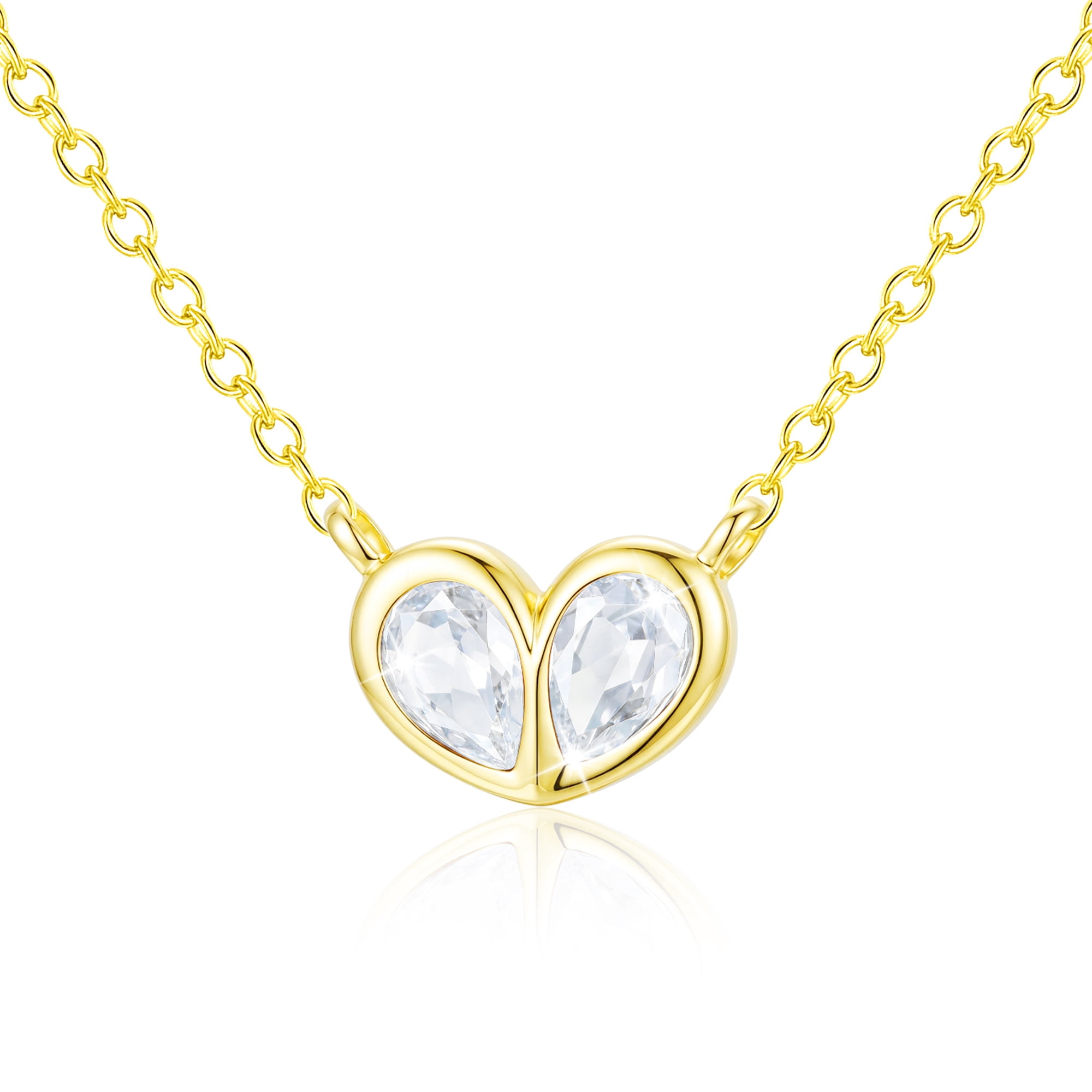 APSVO 18K Gold Plated Love Heart Necklaces for Women Girls April Birthstone Pendant Chain with CZ Crystal Birthday Christmas Jewelry Gifts Teen Mom Her Wife Adults Stocking Stuffers Kids Age Ideas