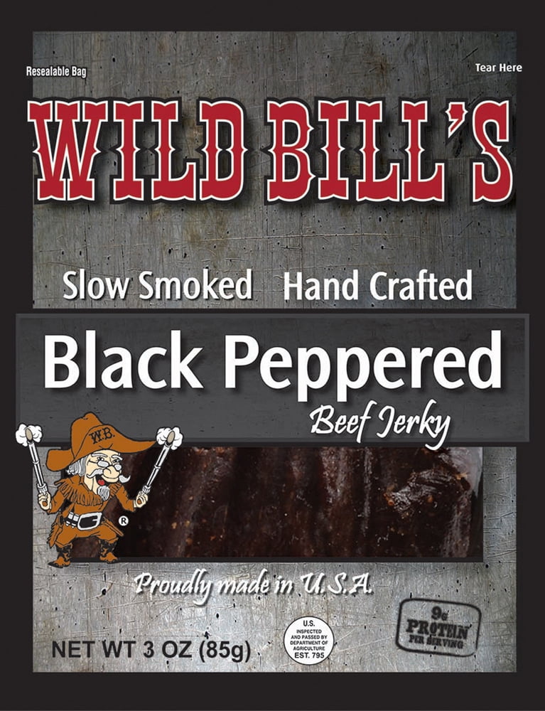 Wild Bill's 3oz Black Peppered Beef Jerky Packs (4 resealable 3oz beef