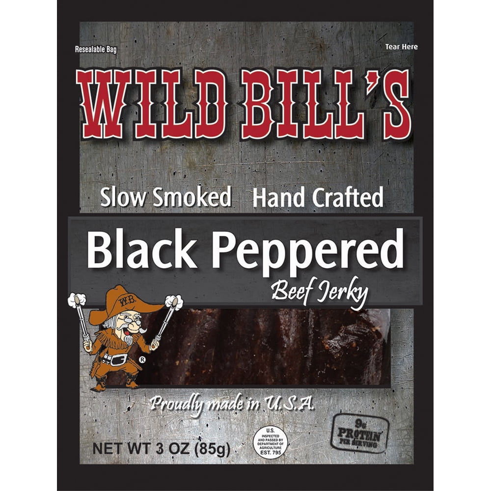 Wild Bill's 3oz Black Peppered Beef Jerky Packs (4 resealable 3oz beef