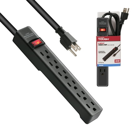 Hyper Tough 6-Outlet 2.5ft Surge Protector  500-Joule Protection, 15A 125 V Black