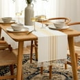 thumbnail image 3 of Native Fab Dining Stripe Table Runner with Tassels 100% Cotton, 14"x108", Pale Yellow, 3 of 5