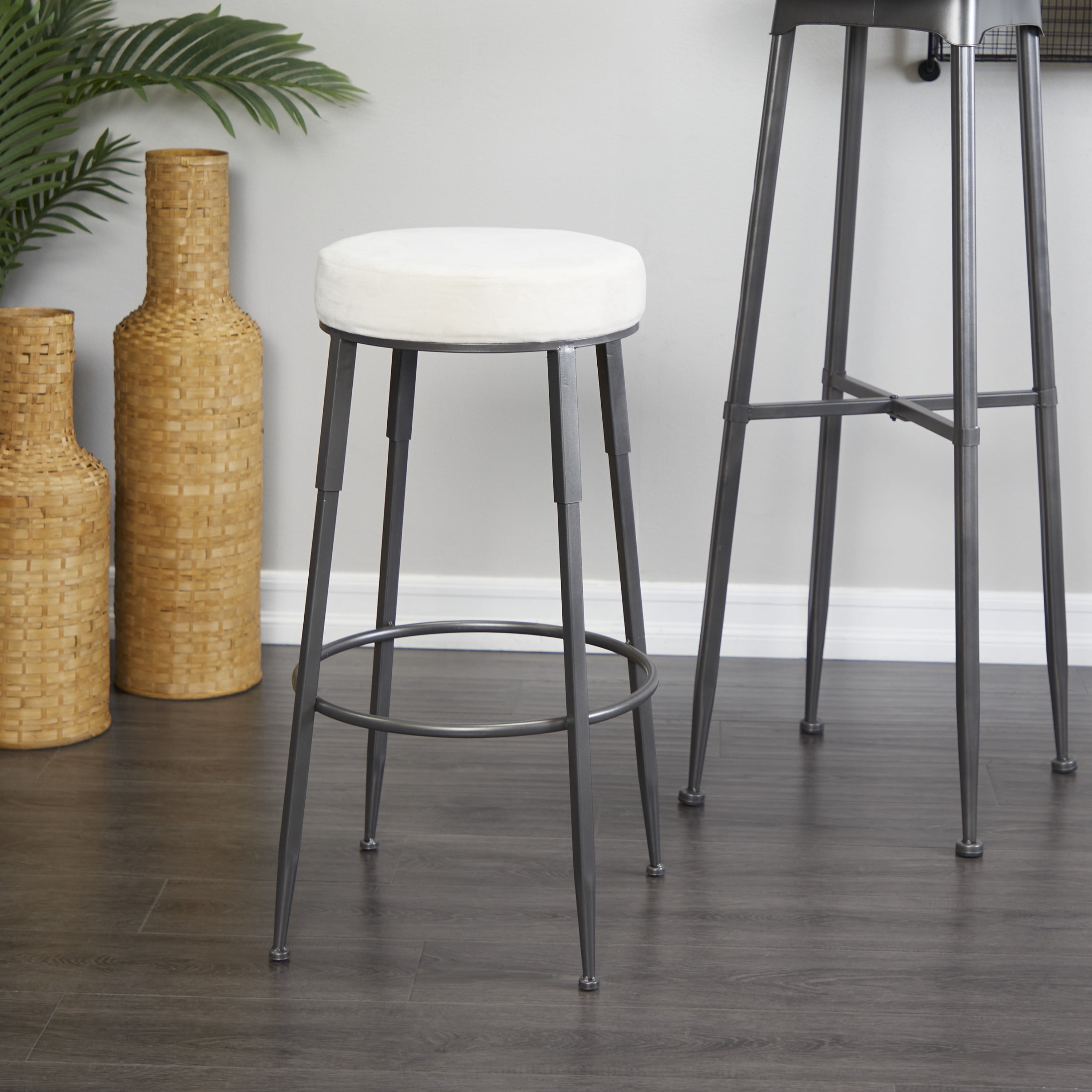DecMode 16" x 30" Gray Metal Counter Stool with Cream Cotton Seat, 1-Piece