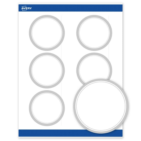 Avery Round Labels, Silver Border, 3" Diameter, 60ct, Matte, Silver Mirror Metallic