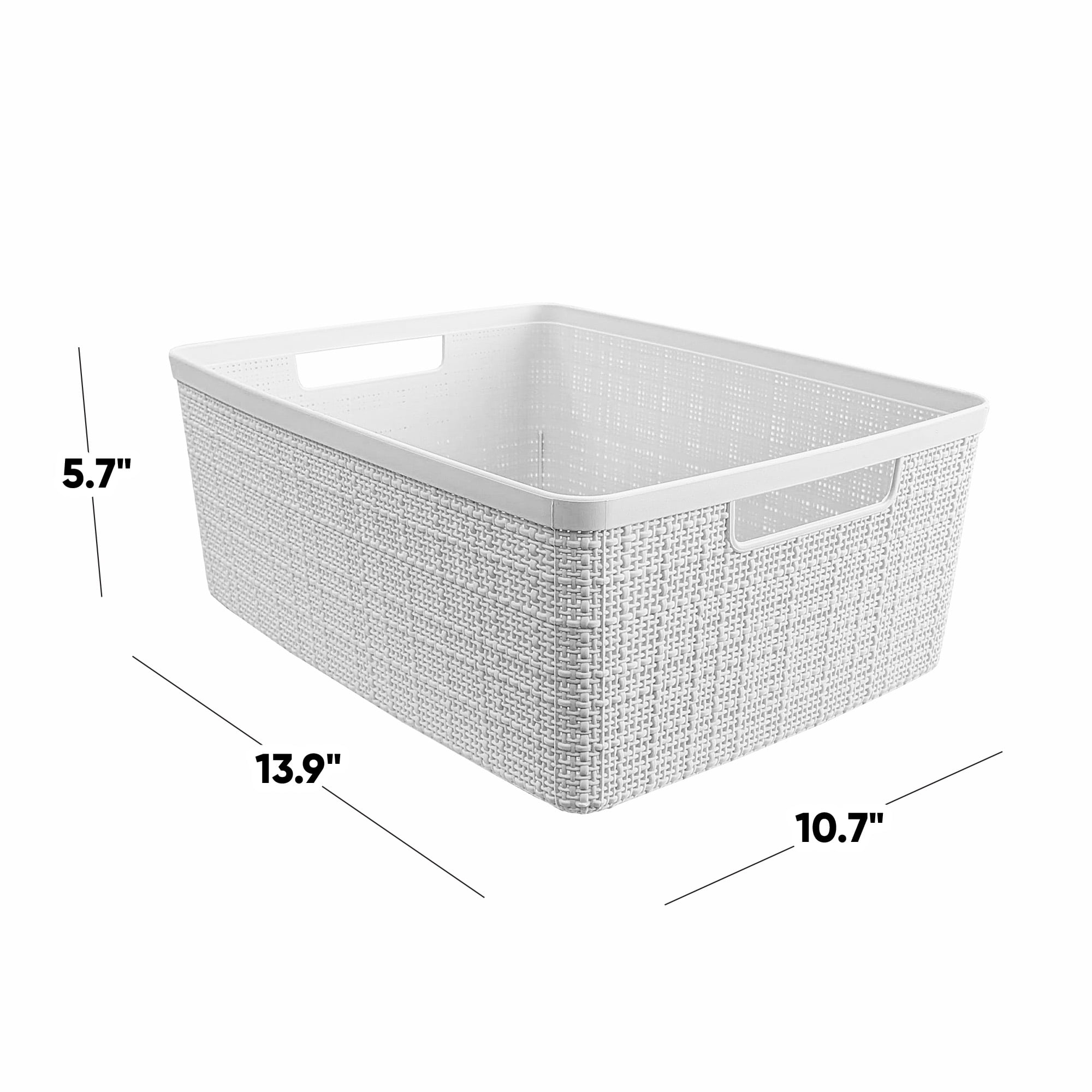 Curver Set of 6 Jute Basket Medium Durable Resin Organization and Storage Basket Bin, White