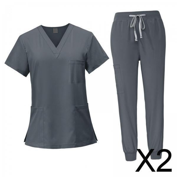 2x Conjunto De Uniforme Médico Femenino, Ropa De Trabajo De Enfermera Lavable A Máquina Para Salón De Belleza