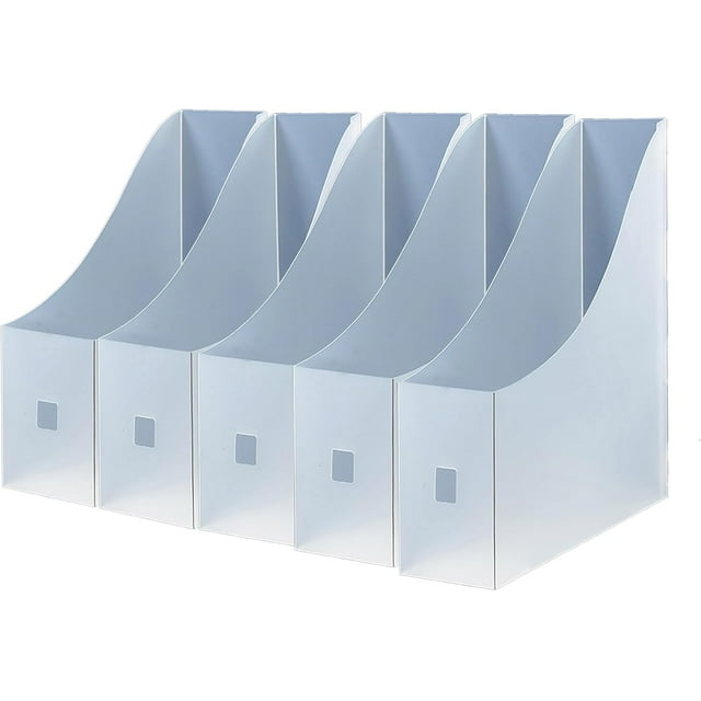 5 Pieces Plastic Magazine Holder, White Plastic Magazine Rack, Foldable File, for Office, Archiving and Storage (Transparent)