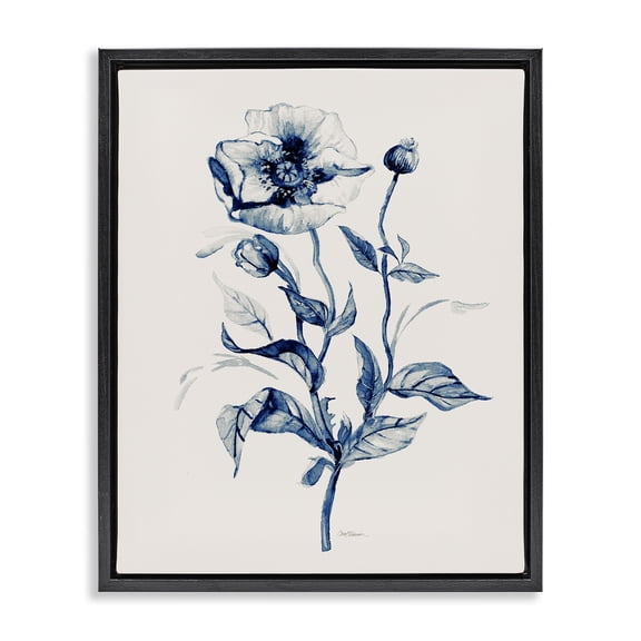 Stupell Industries Transitional Vintage Budding Florals Black Floating Frame Canvas Art, 17 x 21, by Carol Robinson