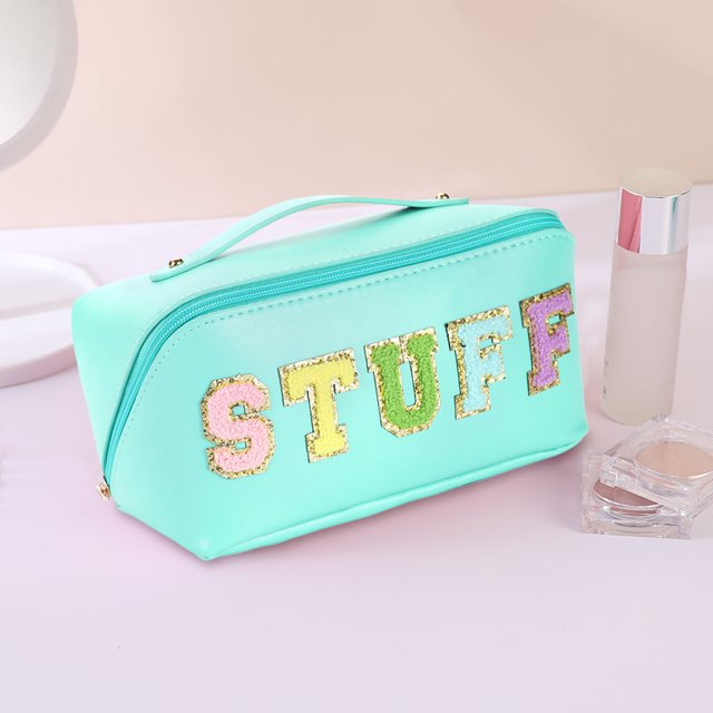 Bolso cosmético de PU Bolso organizador cosmético portátil para regalos navideños (Azul) Ygjytge Cuidado Belleza