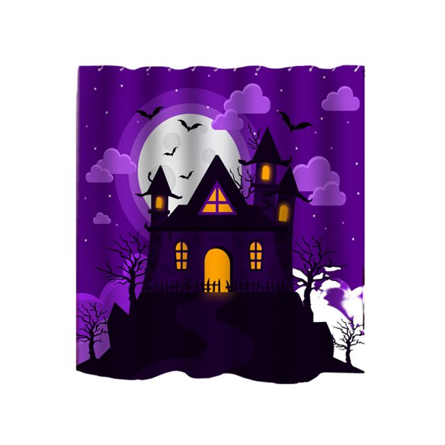 Halloween Castle Shower Curtain Set - Waterproof Polyester Bathroom Decor with Rust-Proof Hooks for Spooky Indoor Party Themes