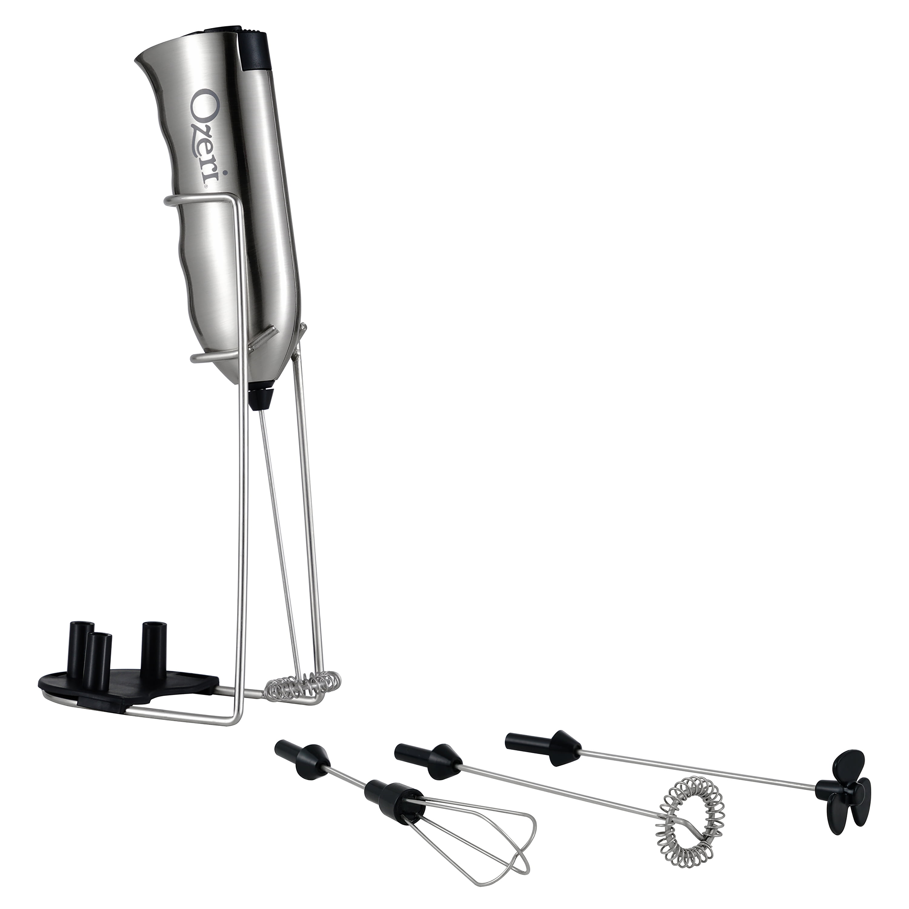 with Stand and 4 Frothing Attachments Ozeri Deluxe Milk Frother & Whisk in Stainless Steel 
