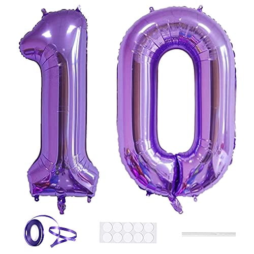 Xihuimay Number 10 Balloons 40 inch Digital Balloon Alphabet 10 Birthday Balloons Digit 10 Helium Balloons Big Balloons for Birthday Party Supplies Wedding Bachelorette Bridal Shower, Purple Number 10