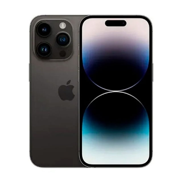 iphone 14 pro max 128gb esim negro reacondicionado Reacondicionado vista frontal y trasera 3/4 de un iPhone 14 Pro Max negro con pantalla Super Retina XDR de 6.7" y Dynamic Island; respaldo matte con logo Apple, módulo de tres cámaras (48MP+12MP+12MP) y sensor LiDAR, marco delgado y botones laterales; equipo Grado A, batería >80%. A menudo usado como segundo teléfono para viajes o trabajo.