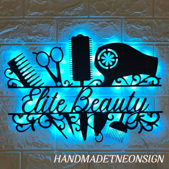 Handmadetneonsign Personalized Hair Salon Metal Wall Art LED Light - Custom Hair Stylish Sign Decor