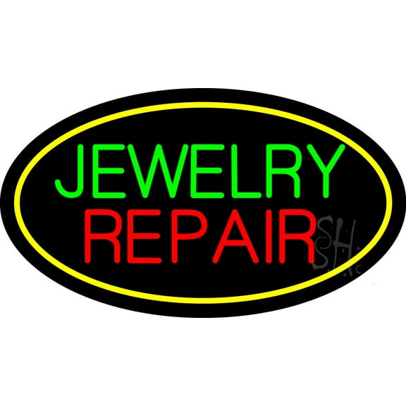 Jewelry Repair Oval Yellow LED Neon Sign 13 x 24 - inches, Black Square Cut Acrylic Backing, with Dimmer - Bright and Premium built indoor LED Neon Sign for Defence Force.
