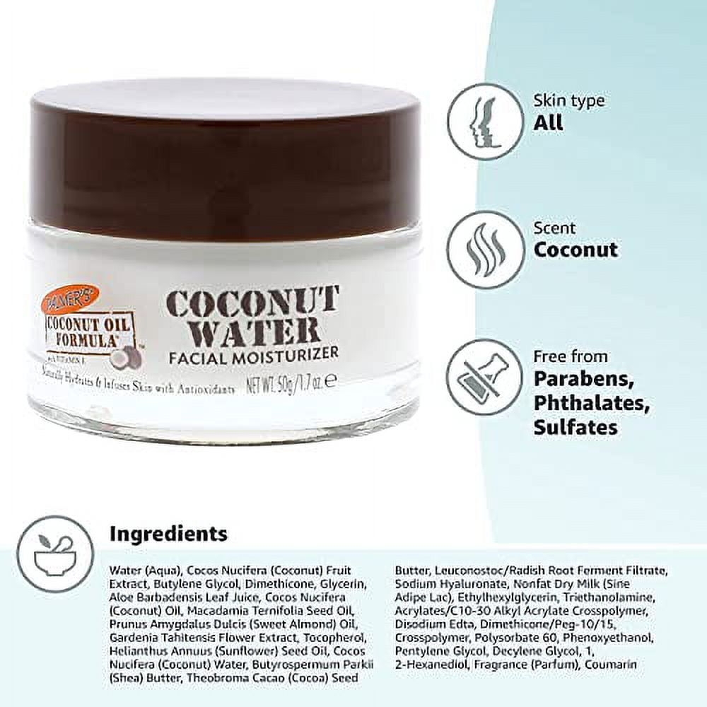 Palmers Coconut Water Facial Moisturizer 1.7 Ounce Jar (2 Pack)