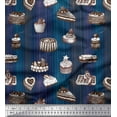 thumbnail image 1 of Soimoi Blue Cotton Voile Fabric Fruits & Cupcake Food Print Fabric by Yard 42 Inch Wide, 1 of 3