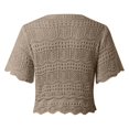 thumbnail image 5 of JIAYUE Womens Swimwear Cover-Ups Crochet V Neck Short Sleeve Hollow Solid Color Comfortable Drawstring Crop Shirt Sexy Beachwear Lace Up Bathing Suit Cover Up Top, 5 of 5
