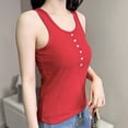 thumbnail image 5 of Wide Strap Tank Top for Women Cute Summer Button Slim Fitted Henley Tops Beach Vacation Sleeveless Shirt Red, 5 of 5