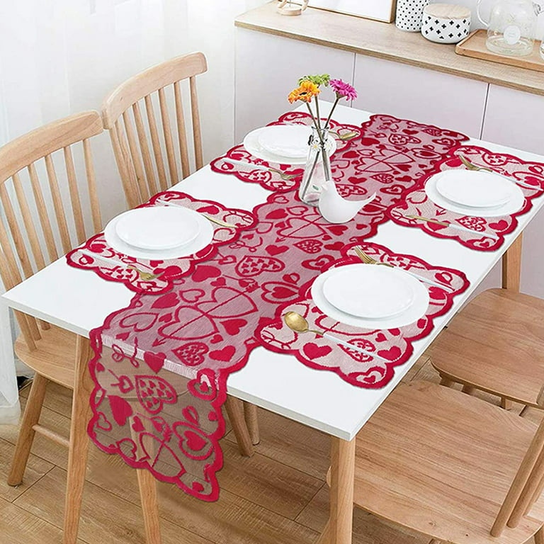 Valentines Day Table Runners 13x70inch, Pink, Cotton Linen Table Runner  Cloth Dresser Scarves, Valentines Table Decorations for