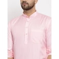 thumbnail image 2 of eloria Men's Traditional Pink Solid Cotton Blend Long Chikankari Kurta Pyjama set, 2 of 7
