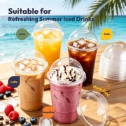 Fit Meal Prep 16oz Cold Coffee Clear Plastic Boba Cups with Dome Lids,100 Pack Disposable Dome Lid Cups for Iced Coffee,Smoothies,Parfaits & Desserts
