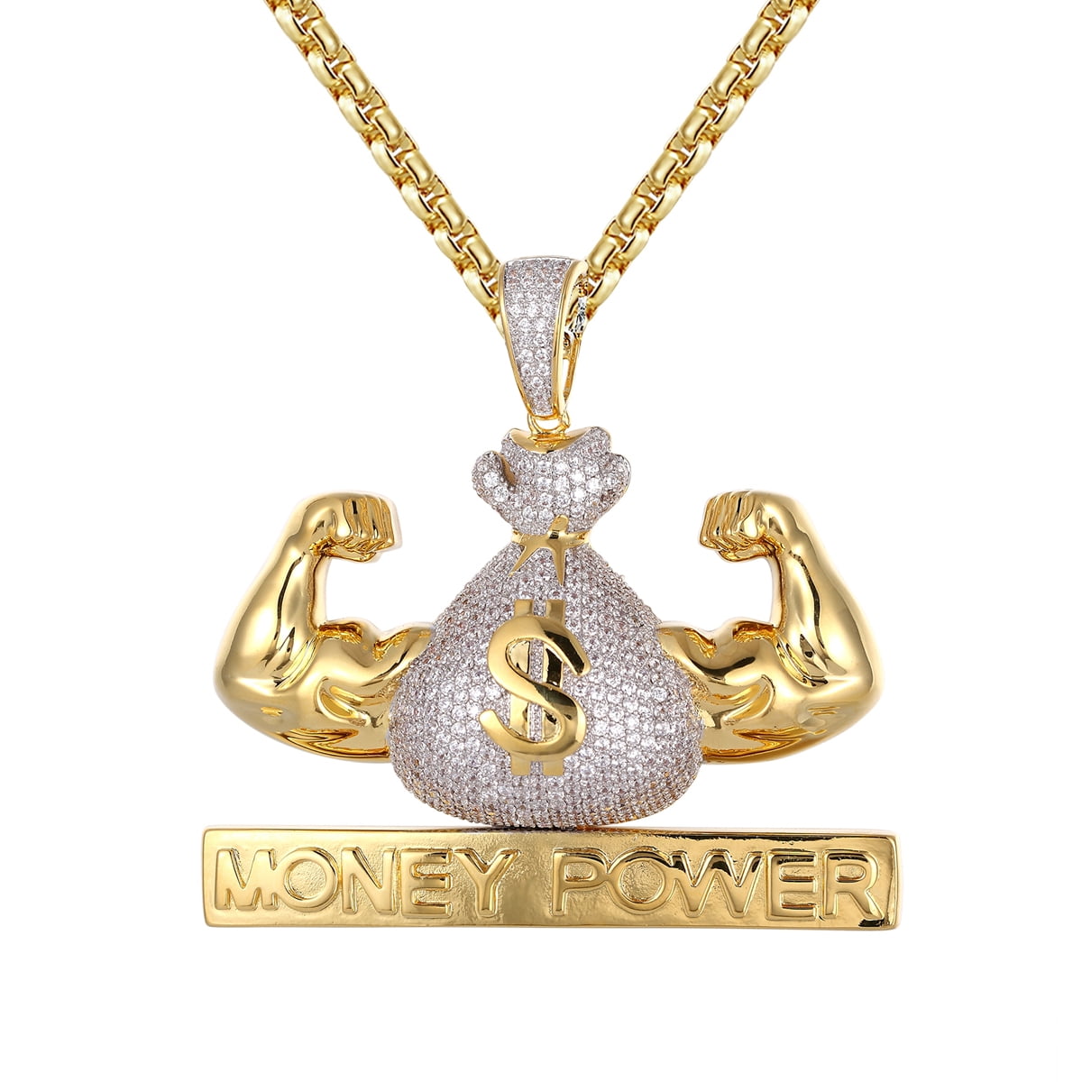Details about   14k White Gold Finish All Day Hustler Simulated Diamond Pendant Charm w/ Chain 
