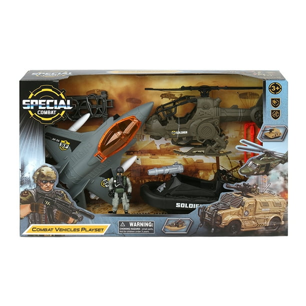 Juguete Set Militar Completo con Jet, Helicóptero, Lancha y Figura de Soldado Incluida
