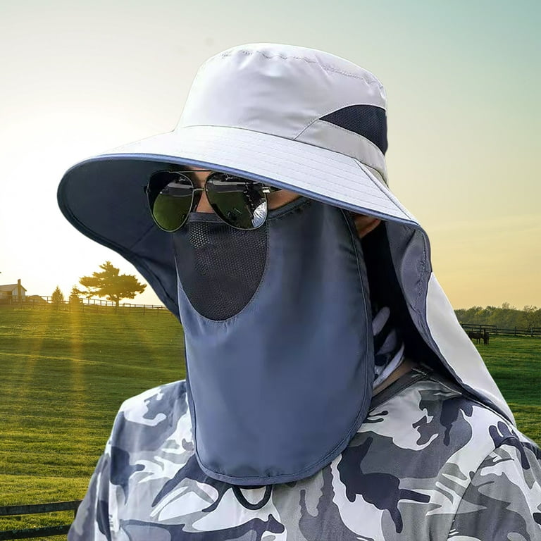 Wide Brim Detachable Face Cover Men Fishing Cap Neck Flap UV