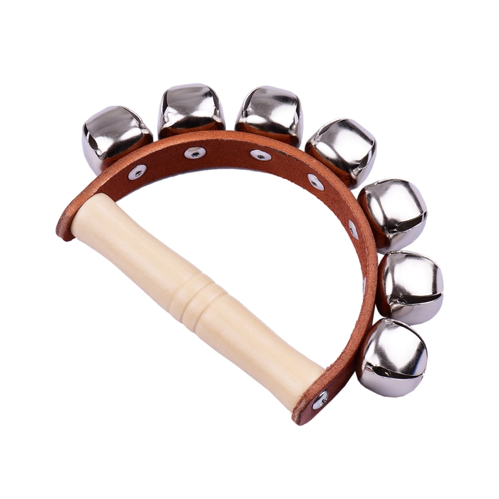 Percussion Sleigh Bells,School Band Performance 2pcs Wrist Bells Jingle Bells Musical Rhythm Toys Five Bell Leather Hand Bell Bracelet Bell,Wooden Handle Bell Percussion 
