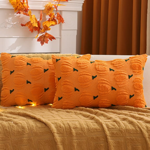 Tosleo Fall Throw Pillow Covers 12x20 inch Set of 2 Orange Pumpkin Decorative Pillow Cases Farmhouse Plush Faux FurWool Cushion Covers for Couch Sofa Bed