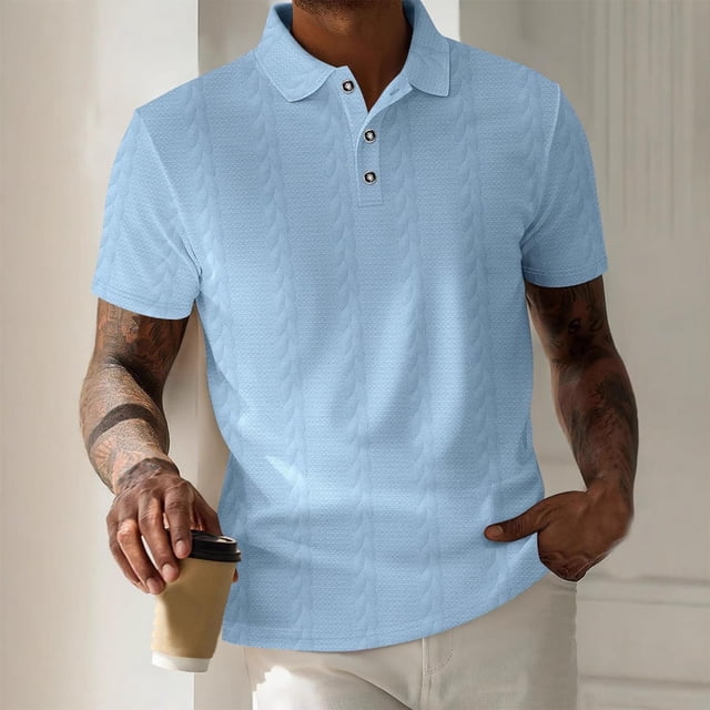 Blusa y camisa de manga corta con cuello vuelto para hombre, de moda, de color liso, con botones, cuello vuelto, camisa de manga corta con cuello vuelto, blusa para hombre, abrigo de poliéster