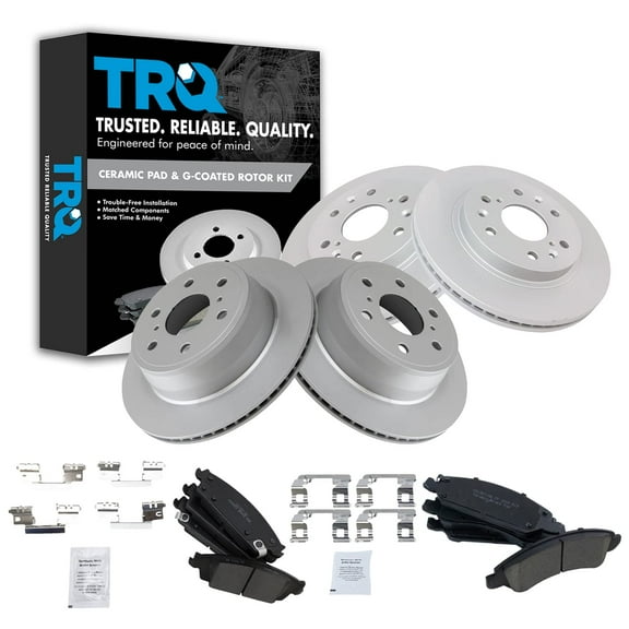 TRQ Front & Rear Ceramic Brake Pad & Coated Rotor Kit Fits Select Chevy GMC Truck SUV