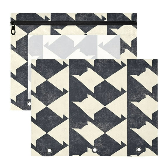 Houndtooths Classic Tile Pattern 3-Ring Binder Pouches A4 Size Zipper Pocket File Storage 2 Packs
