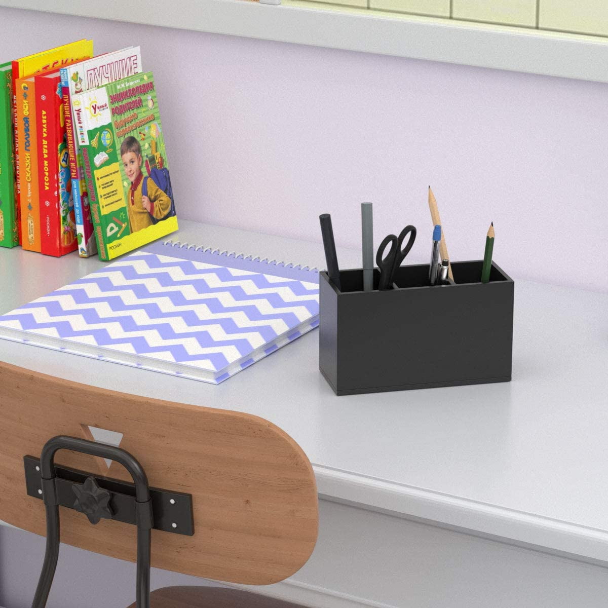 Acrylic Pen Holder 3 Compartments, Black Pencil Organizer Cup for Countertop Desk Accessory Storage