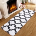 thumbnail image 3 of FairOnly 2'x6'Washable Silk Wool Geometric Runner Rug for Bedroom Non Slip Ultra Soft Modern Indoor Rug for Living Room Dining Room,White Black, 3 of 7