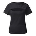 thumbnail image 3 of HXWCHs Women's Casual Short Sleeve Round Neck Pullover top with Hollow Out Design and Slim Fit M Grey, 3 of 4