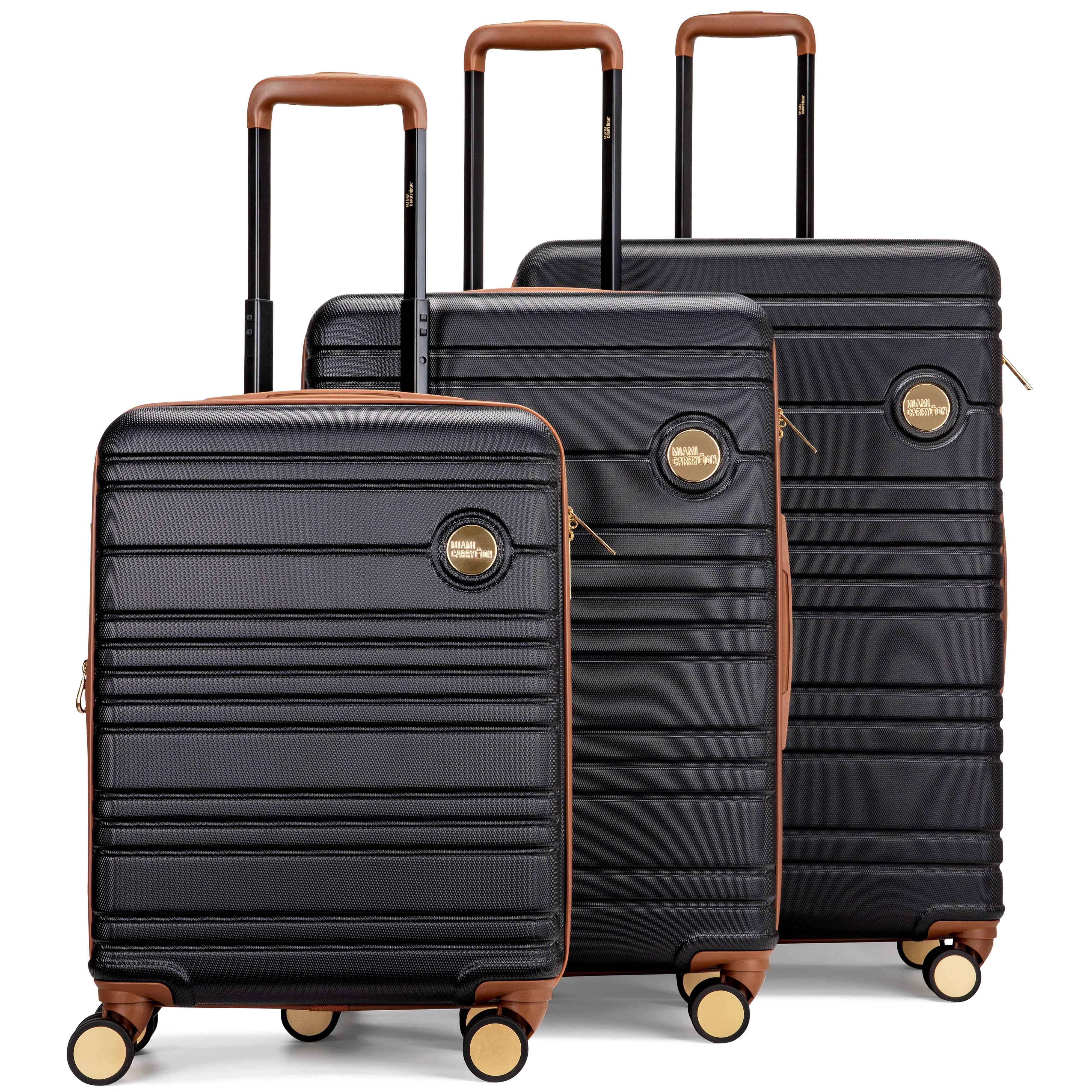 Miami Carry On Brickell Unisex 3 Piece Expandable Retro Hardside Luggage Set, Black