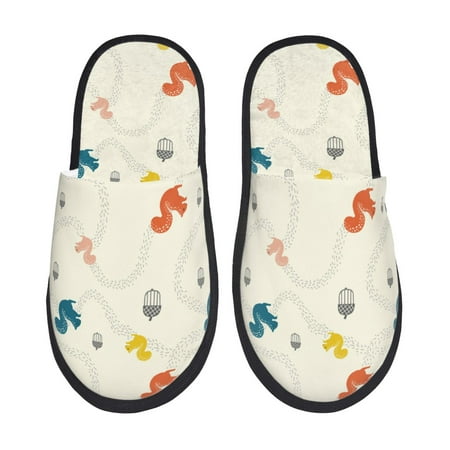 Balery colorful Squirrel Nuts Slient Indoor Furry Fleece Comfort House Shoes Soft Non-Slip Home Shoes Cotton slippers House Slippers-- Medium