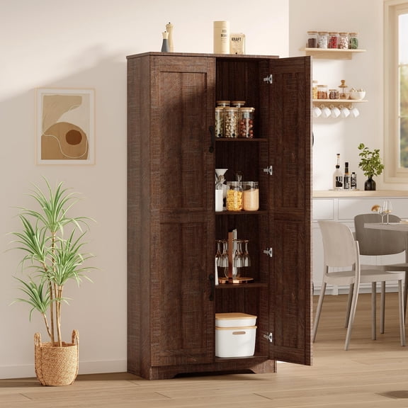 60" Tall Pantry Cabinet with 2 Doors and Adjustable Shelves, Freestanding Kitchen Storage Cabinet