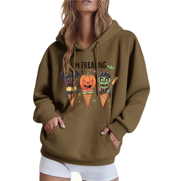 Ailaofu Womens Halloween Sweatshirt Cute Graphic Crewneck Pullover Printed Long Sleeve Fall Outfits Sweatshirts
