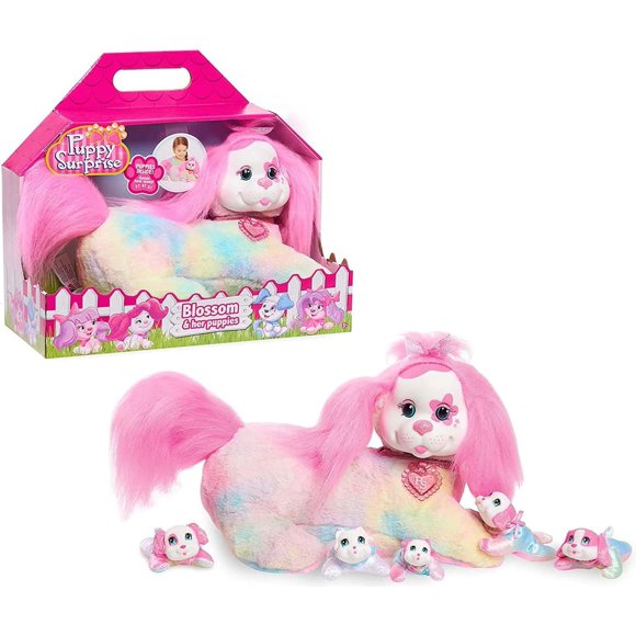Puppy Surprise 12-inch Blossom, Pink, Stuffed Animal Dog and Babies, Toys for Kids, by Just Play