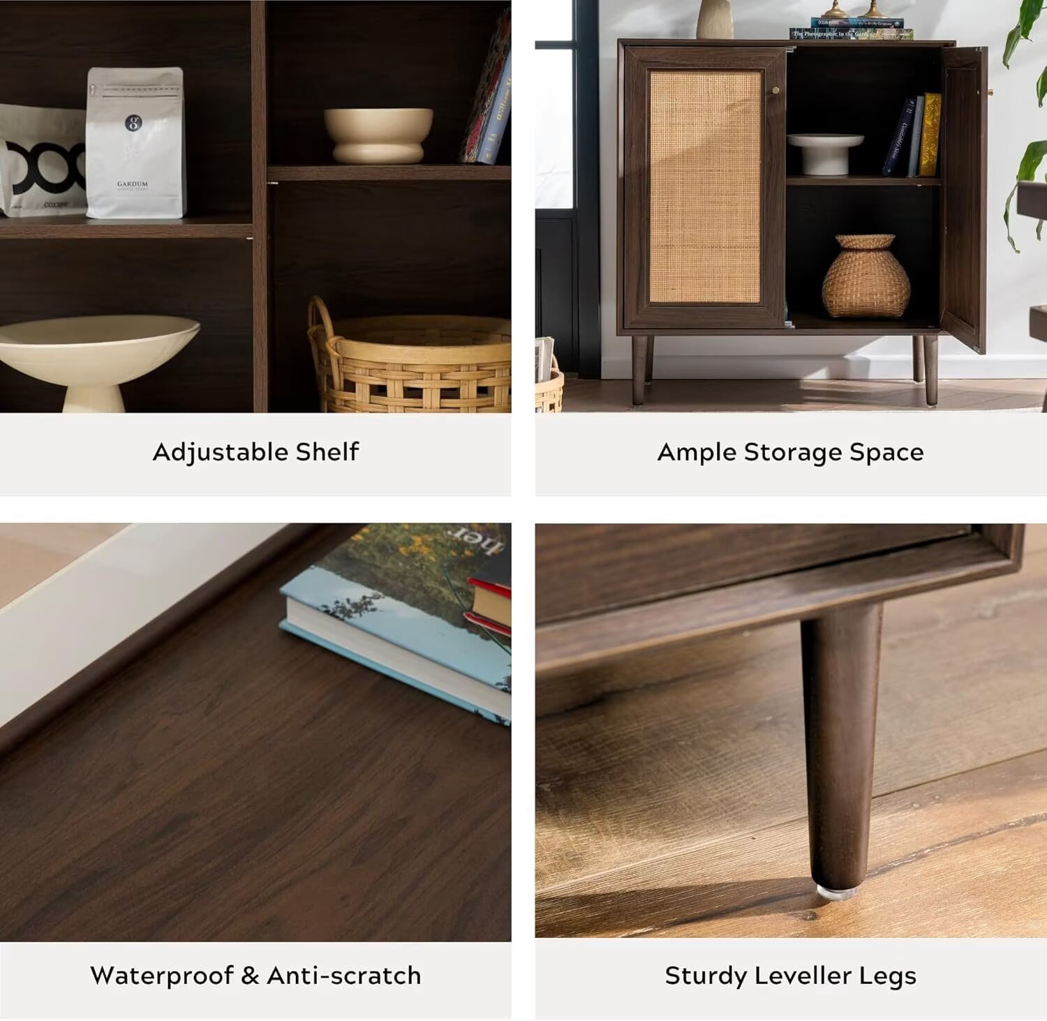 EYYTHUNG Storage Cabinet Set of 3, Accent Storage Cabinets for Living Room, Walnut