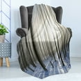 thumbnail image 4 of Woodland Soft Flannel Fleece Throw Blanket, Wintertime Forest on a December Morning Snowy Sunshine Shadows Trunk, Cozy Plush for Indoor and Outdoor Use, 60" x 80", Pale Yellow Bluegrey, by Ambesonne, 4 of 5