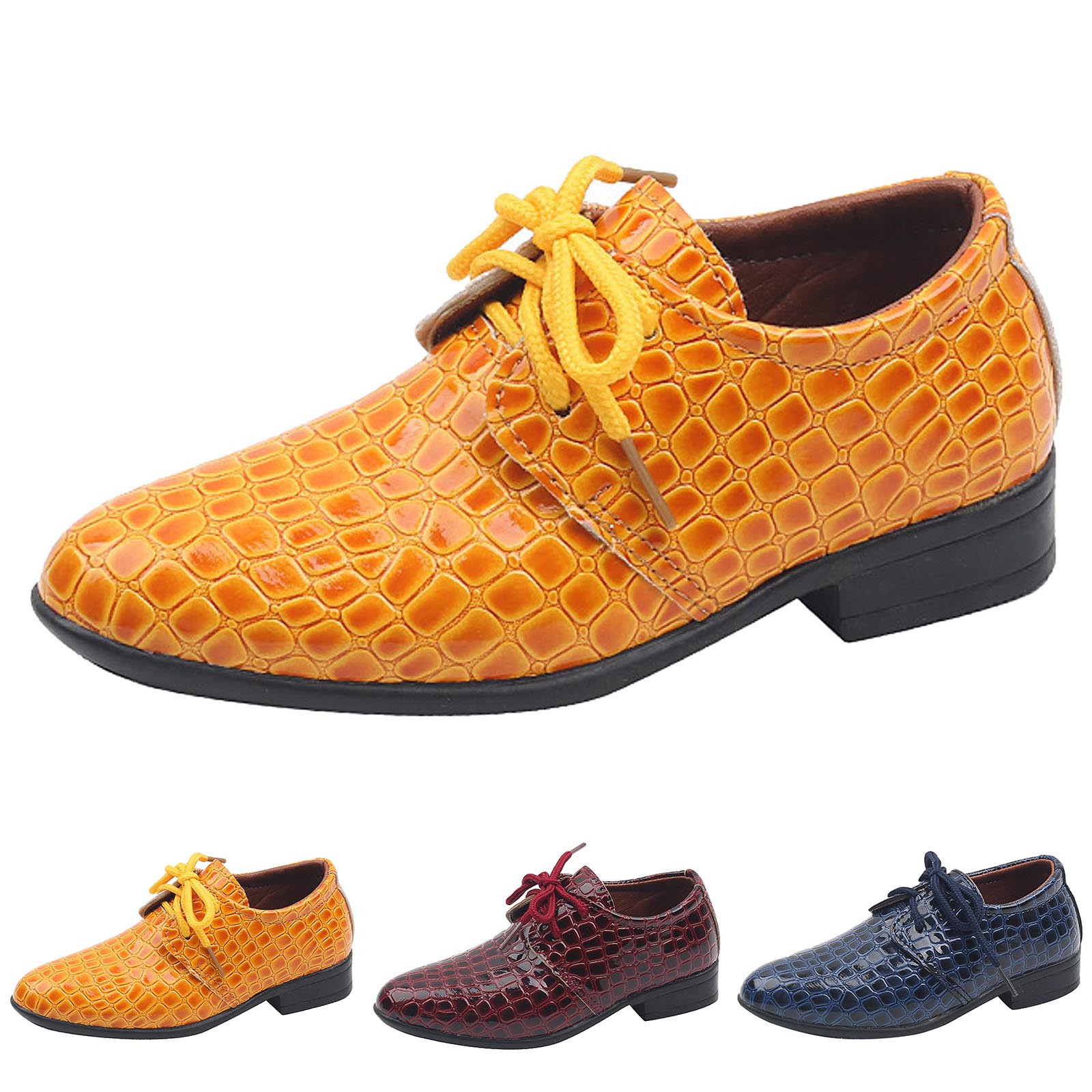 Chaussures En Cuir Grainé Pour Garçon - Bout Pointu, Talon Bas - Pour Cérémonie, Soirée, Danse - Style Mocassin Habillé