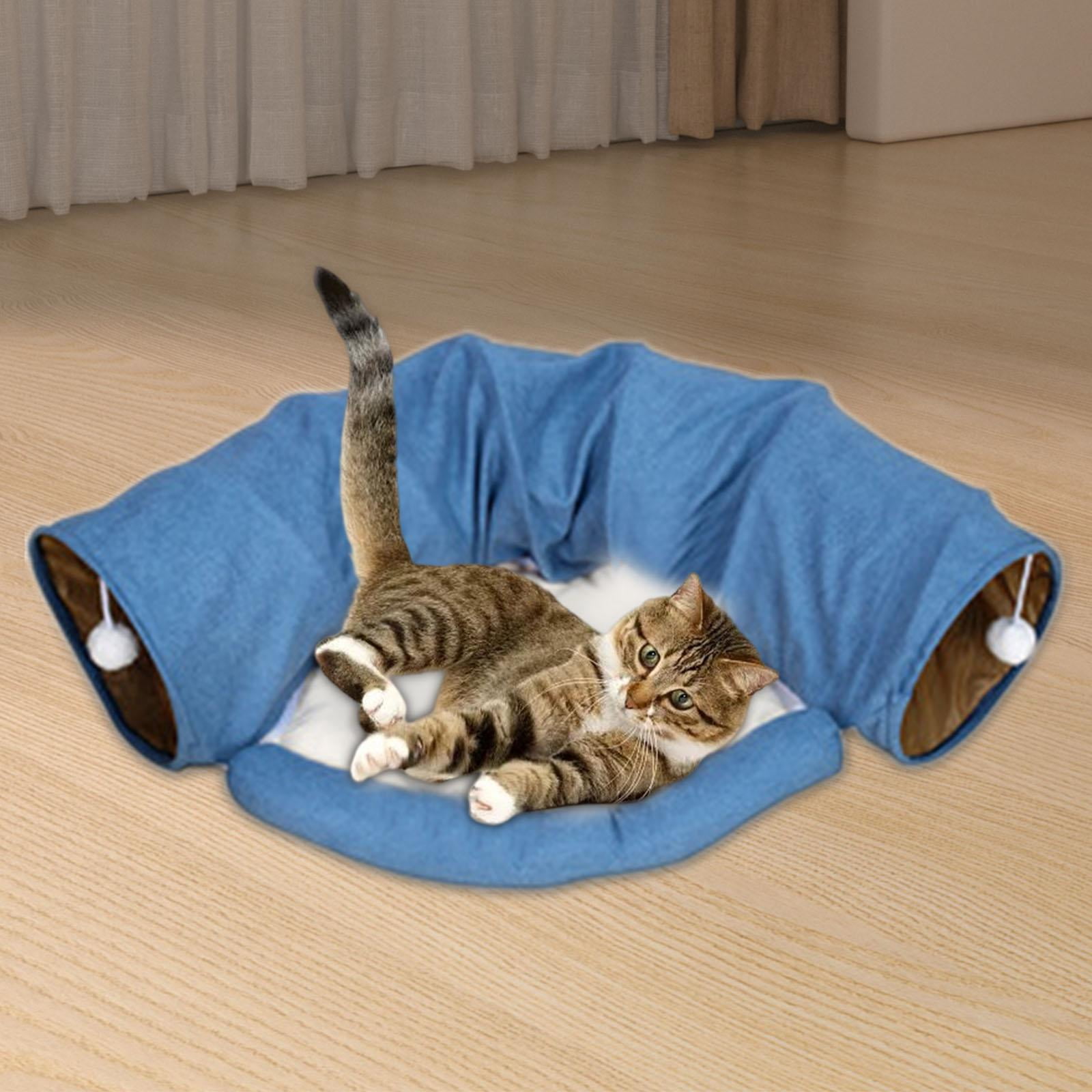 TOOYFUL 2 in 1 Cat Bed Play Tunnel Play Center and Playing Ball Toys with Removable Washable Mat Interactive Toy for Indoor Cats Dogs Blue